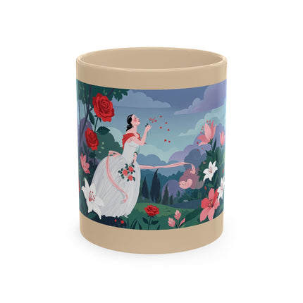 🌹💌 The Lady Blowing Kisses In The Rose Garden Ceramic Mug – Art Deco Floral Romance