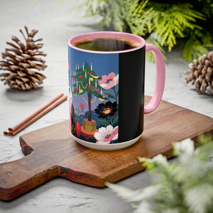 🌹🎄 The Lady Of The Candlelit Rose Tree Colorful Mug – Art Deco Christmas Garden