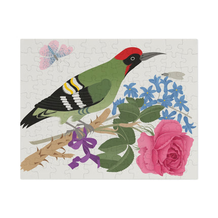 Woodpecker & Rose Jigsaw Puzzle with Tin