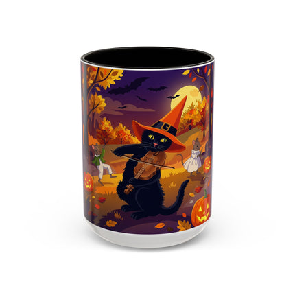 🐈‍⬛🎻 The Black Cat's Moonlit Melody Colorful Mug – Whimsical Halloween Music