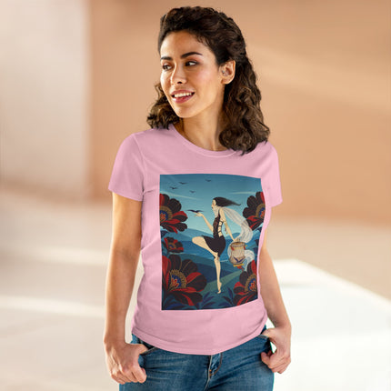 🌊🌺 The Lady Of The Wild Wind Cotton Tee – Art Deco Coastal Fantasy