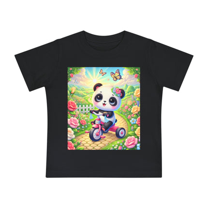 Panda’s Garden Ride Baby T-Shirt – Playful Adventure in Bloom
