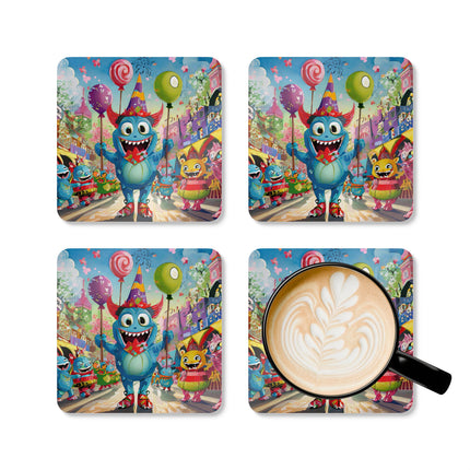 Monster Parade Madness Corkwood Coaster Set
