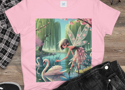 A Fairy Painting a Swan Cotton Tee