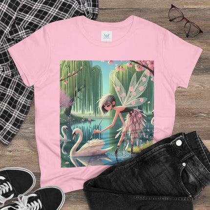 A Fairy Painting a Swan Cotton Tee