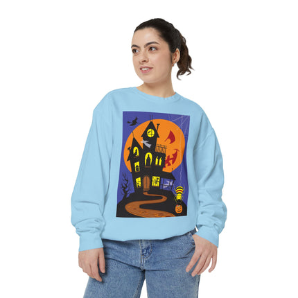 Halloween Night at the Haunted House Unisex Garment-Dyed Sweatshirt