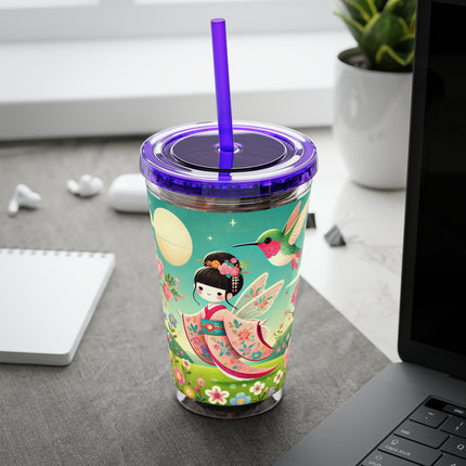 Geisha Fairy and the Hummingbird Blossom Sunsplash Tumbler with Straw, 16oz