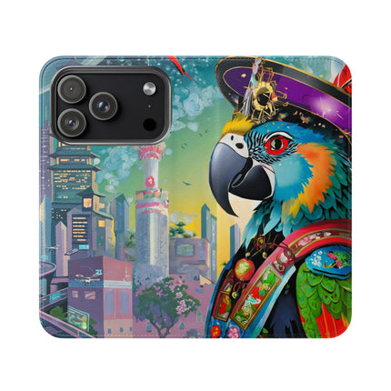 🦜⚡ Tech Plumes Flip Case – Neon Feathers & Futuristic Brilliance