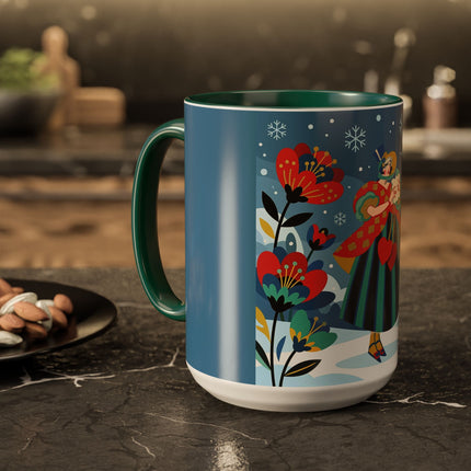 ❤️❄️ The Winter Heart Messenger Colorful Mug – Art Deco Snow Garden Fantasy