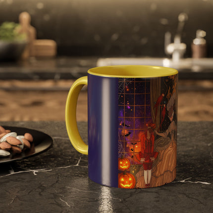 🌙🎃 The Moonlit Parlor Masquerade Colorful Mug – Elegant Halloween Romance