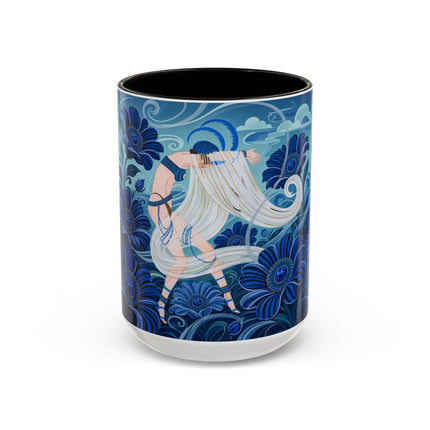 💙🌸 The Sapphire Wind Dancer Colorful Mug – Art Deco Floral Fantasy