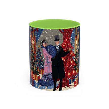 🎩🎄 Christmas Eve Promenade Colorful Mug – Art Deco Holiday Elegance