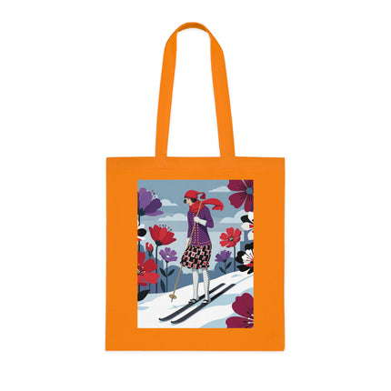 🎿🌺 The Winter Flower Skier Cotton Tote Bag – Art Deco Winter Fantasy