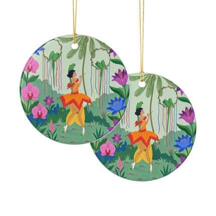🦜🌺 The Parrot Dancer Ceramic Ornament – Art Deco Tropical Whimsy