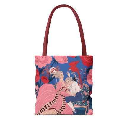 🌹🦜 The Lady Of The Scarlet Parrot Tote Bag – Art Deco Floral Elegance