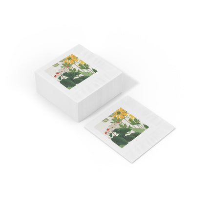 Clerodendrum & Rudbeckia by Tanigami Kônan White Coined Napkins
