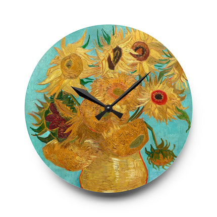 Vase with Twelve Sunflowers by Vincent Van Gogh Acrylic Wall Clock, Round and Square