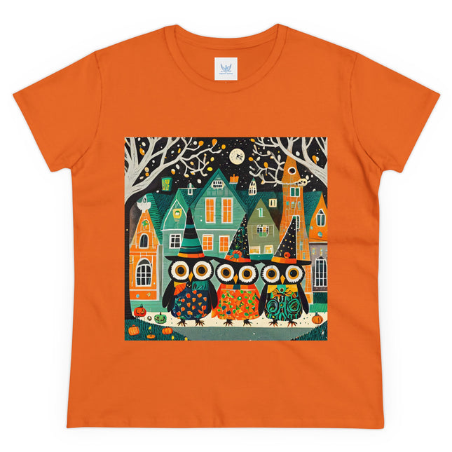 Night of the Trick-or-Treating Owlets Women's Midweight Cotton Tee