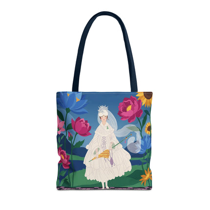 🌸👑 The Lady Of The Enchanted Flower Crown Tote Bag – Art Deco Garden Fantasy