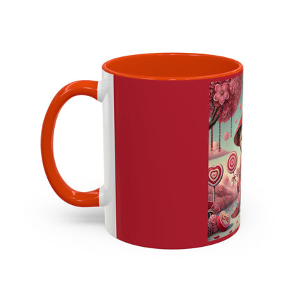 Whimsical Geisha Kitten in a Valentine Garden Colorful Mugs (11oz, 15oz)