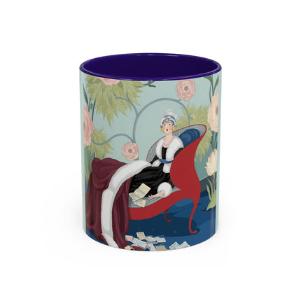 The Lady Of The Scarlet Chaise Colorful Mugs – Art Deco Romantic Elegance