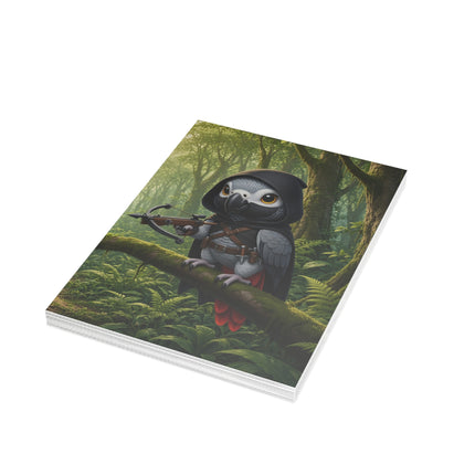 🦜🏹 The African Grey Forest Archer Greeting Card – Whimsical Animal Adventure