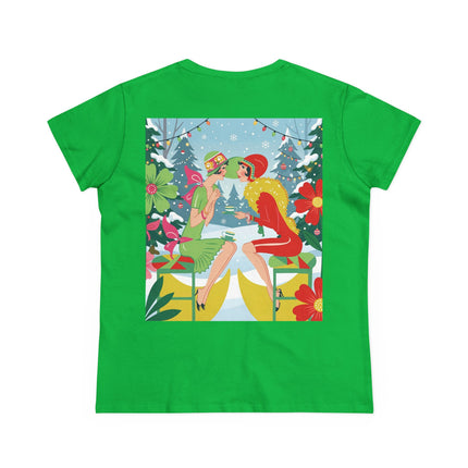 ☕❄️ Christmas Tea In The Snow Garden Cotton Tee – Art Deco Holiday Friendship
