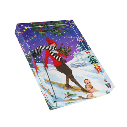 🎿🎄 The Christmas Holly Skier Acrylic Art Block – Whimsical Holiday Fantasy