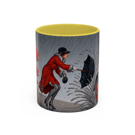 ☔🌹 The Scarlet Rainstorm Promenade Colorful Mug – Art Deco Motoring Elegance