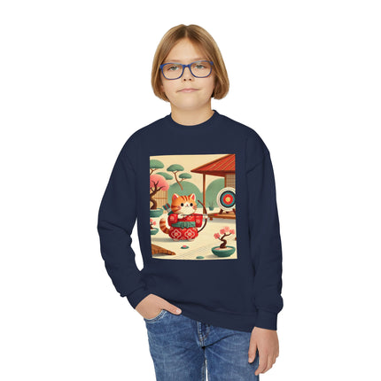 Archer Kitten in the Zen Garden Youth Crewneck Sweatshirt – Focus, Calm & Playful Precision