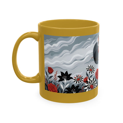 ☂️🌹 The Lady In The Windy Rose Garden Ceramic Mug – Art Deco Fashion Whimsy