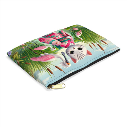 Geisha Kitten Strolls Among the Spoonbills Accessory Pouch – Serene Grace & Marshland Wonder