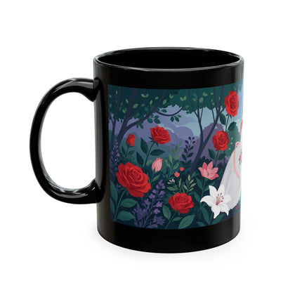 🌹💌 The Lady Blowing Kisses In The Rose Garden Ceramic Mug – Art Deco Floral Romance