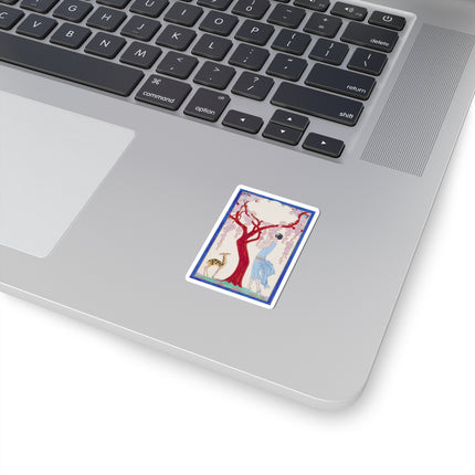 Woman, Fawn, and Red Tree by George Barbier Kiss-Cut Stickers (4 Sizes)