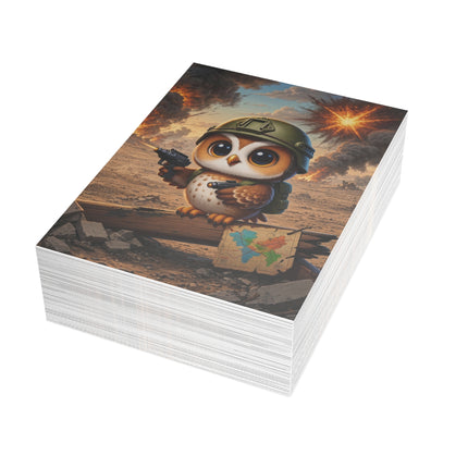 🦉💥 The Little Battlefield Scout Greeting Card – Whimsical Animal Adventure