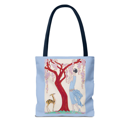 Woman, Fawn, and Red Tree by George Barbier Tote Bag (AOP)