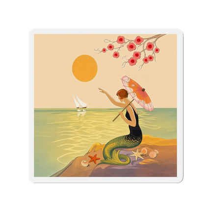 🧜‍♀️☂️ The Mermaid With The Parasol Die-Cut Magnets – Art Deco Seaside Fantasy