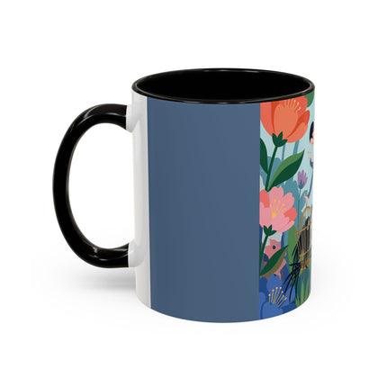 The Lady And The Mysterious Bird Colorful Mugs – Art Deco Botanical Mystery