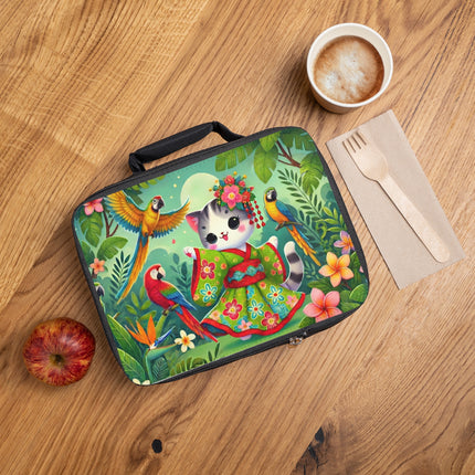 Parrot Dance of the Geisha Kitten Lunch Bag – Tropical Joy & Playful Twirl