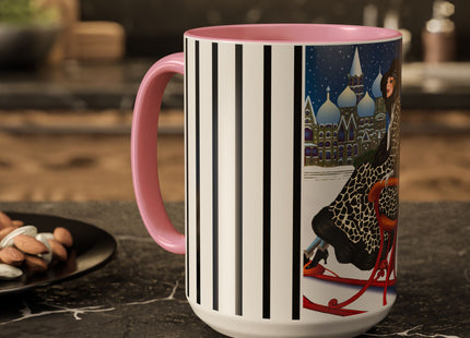 Elegant Winter Woman in Sleigh Colorful Mugs (11oz, 15oz)