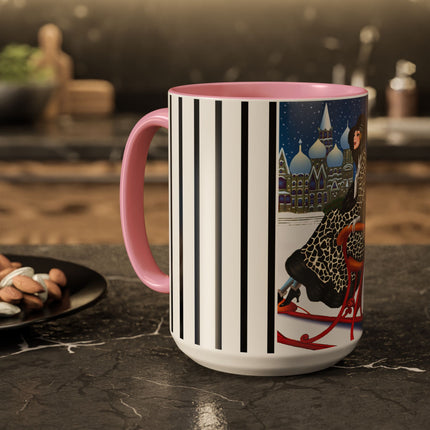 Elegant Winter Woman in Sleigh Colorful Mugs (11oz, 15oz)