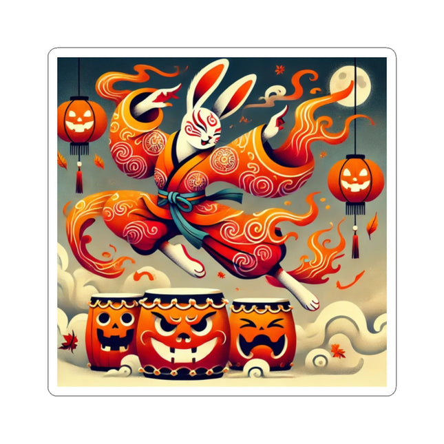 Jack-O’-Lantern Drums & The Kabuki Rabbit Kiss-Cut Stickers (4 Sizes)