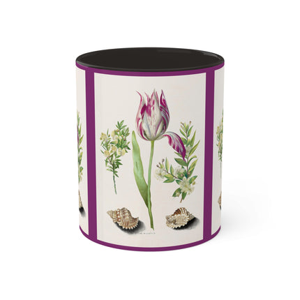Tulip, Branches of Myrtle and Shells by Maria Sibylla Merian Colorful Mugs, 11oz