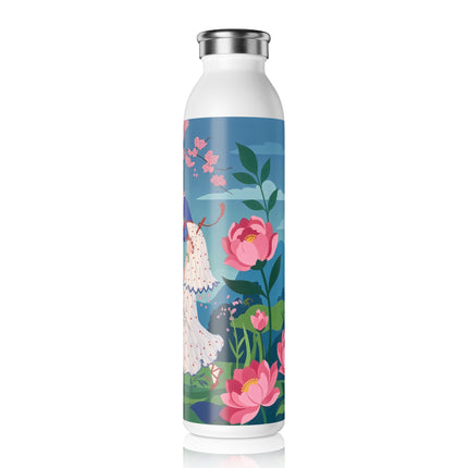 🌸🌂 The Enchanted Blossom Garden Dance Slim Water Bottle – Art Deco Floral Whimsy