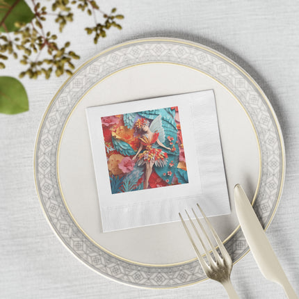 Hibiscus Fairy White Coined Napkins