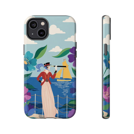 🌊🔭 The Lady Of The Seaside Lookout Phone Case – Art Deco Nautical Adventure
