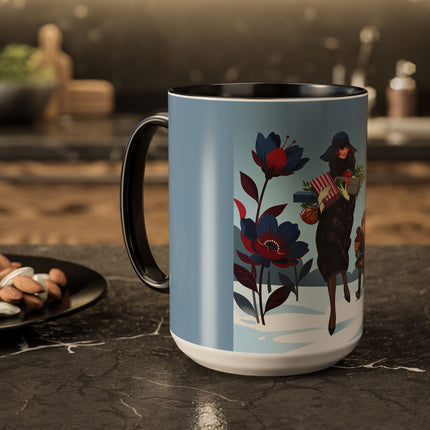 🎁🌺 The Christmas Gift Garden Stroll Colorful Mug – Art Deco Holiday Fantasy