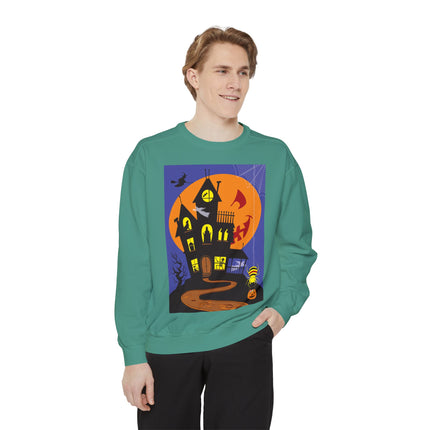 Halloween Night at the Haunted House Unisex Garment-Dyed Sweatshirt