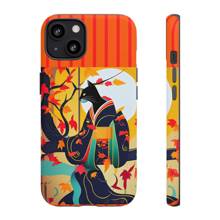 Black Cat in Kimono Phone Cases
