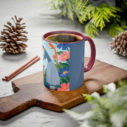 The Lady And The Mysterious Bird Colorful Mugs – Art Deco Botanical Mystery